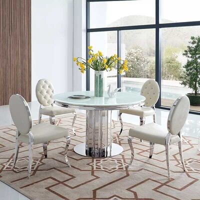 Luxury Glass Dining Room Table Set 6 Chairs With Metal Leg Chrome