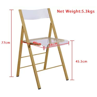 Gold Stainless Steel Frame Transparent Acrylic Chair Folding Wedding Chair For Hotel