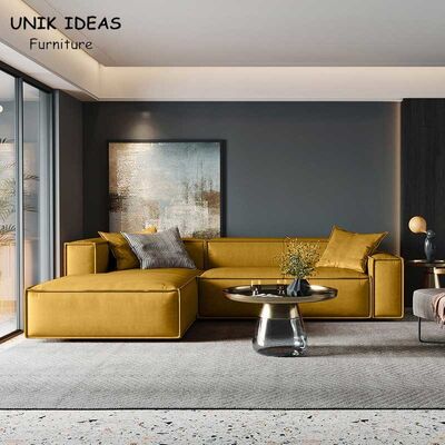 U Shaped Living Room Sectional Sofa 3pcs Yellow Fabric Luxury Home Furniture