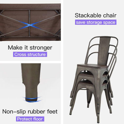 Durable Steel Restaurant Dining Table Set With 4 Chairs Powder Coating