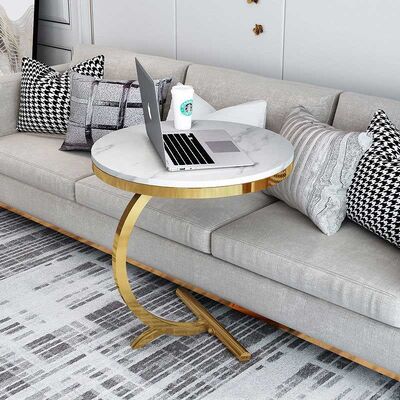 OEM Luxury Marble Center Tables Double Layer Gold White Sofa Side Table