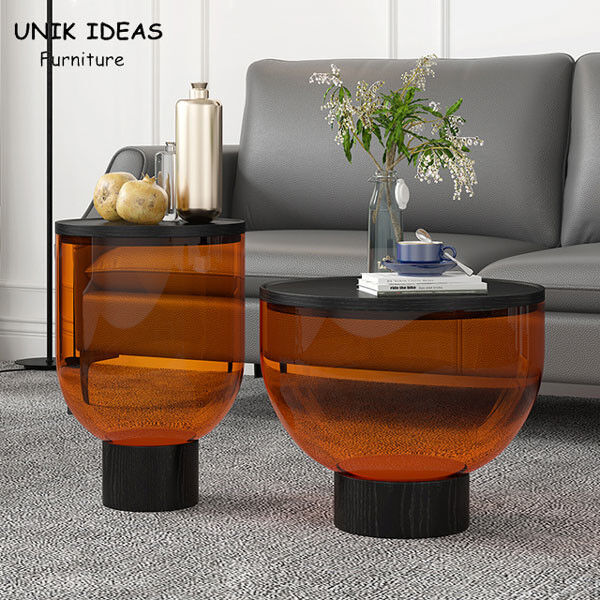 Round Tempered Glass Center Table Living Room Coffee Large Small Bowl 35x52cm