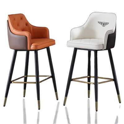 Καλή τιμή Metal Arm Orange Synthetic Leather Stool Cheap Commercial Modern Tall Bar Chair σε απευθείας σύνδεση