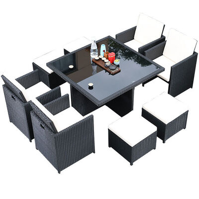 Καλή τιμή 8 θέσεις Εξωτερικές καρέκλες από ράταν Κήπος Κήπος Εξοικονόμηση χώρου Ελαστικό γυαλί Καφετιέρα σε απευθείας σύνδεση