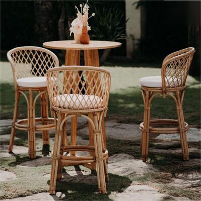 Καλή τιμή Nordic Rattan High bar Table and Chair Cafe Restaurant Creative Retro  Backrest Rattan bar Stool σε απευθείας σύνδεση